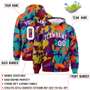 Custom Crimson Aqua Full-Snap Varsity Two Tone Personalized Letterman Camo Hoodie Jacket