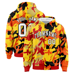 Custom Red Orange Full-Snap Varsity Two Tone Personalized Letterman Camo Hoodie Jacket