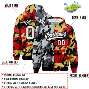 Custom Black Red Full-Snap Varsity Two Tone Personalized Letterman Camo Hoodie Jacket