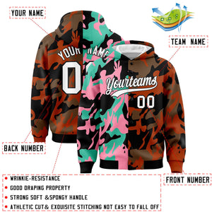 Custom Black Texas Orange Full-Snap Varsity Two Tone Personalized Letterman Camo Hoodie Jacket