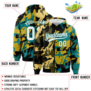 Custom Black Aqua Full-Snap Varsity Two Tone Personalized Letterman Camo Hoodie Jacket