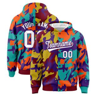 Custom Crimson Aqua Full-Snap Varsity Two Tone Personalized Letterman Camo Hoodie Jacket