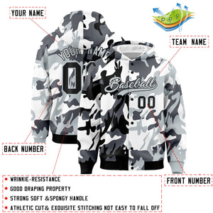 Custom Black Silver Full-Snap Varsity Two Tone Personalized Letterman Camo Hoodie Jacket