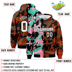 Custom Black Texas Orange Full-Snap Varsity Two Tone Personalized Letterman Camo Hoodie Jacket