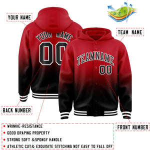 Custom Red Black Varsity Full-Snap Letterman Gradient Hoodie Jacket