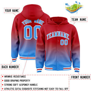 Custom Red Blue Varsity Full-Snap Letterman Gradient Hoodie Jacket