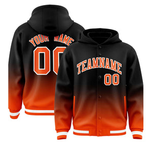 Custom Black Orange Varsity Full-Snap Letterman Gradient Hoodie Jacket