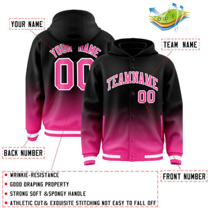 Custom Black Pink Varsity Full-Snap Letterman Gradient Hoodie Jacket