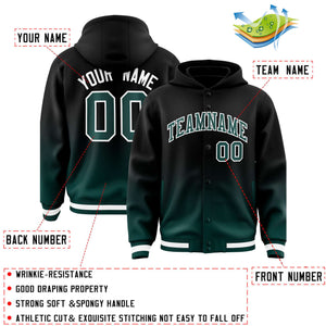 Custom Black Midnight Green Varsity Full-Snap Letterman Gradient Hoodie Jacket