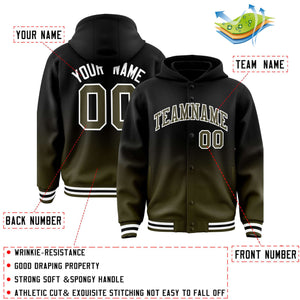 Custom Black Olive Varsity Full-Snap Letterman Gradient Hoodie Jacket