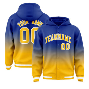 Custom Royal Yellow Varsity Full-Snap Letterman Gradient Hoodie Jacket