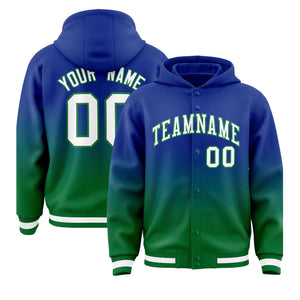 Custom Royal Green Varsity Full-Snap Letterman Gradient Hoodie Jacket