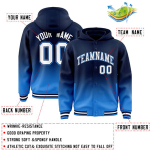 Custom Navy Blue Varsity Full-Snap Letterman Gradient Hoodie Jacket