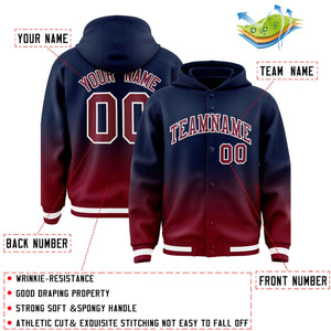 Custom Navy Crimson Varsity Full-Snap Letterman Gradient Hoodie Jacket