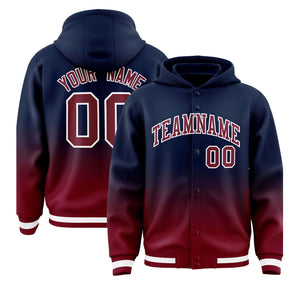 Custom Navy Crimson Varsity Full-Snap Letterman Gradient Hoodie Jacket