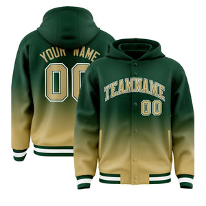 Custom Green Khaki Varsity Full-Snap Letterman Gradient Hoodie Jacket