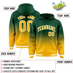 Custom Green Yellow Varsity Full-Snap Letterman Gradient Hoodie Jacket