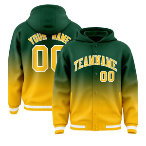 Custom Green Yellow Varsity Full-Snap Letterman Gradient Hoodie Jacket