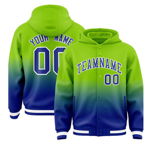 Custom Neon Green Royal Varsity Full-Snap Letterman Gradient Hoodie Jacket