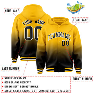 Custom Yellow Black Varsity Full-Snap Letterman Gradient Hoodie Jacket