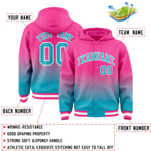 Custom Pink Sky Blue Varsity Full-Snap Letterman Gradient Hoodie Jacket