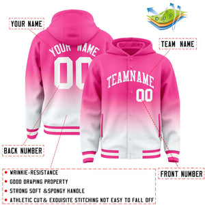 Custom Pink White Varsity Full-Snap Letterman Gradient Hoodie Jacket