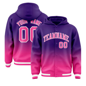 Custom Purple Pink Varsity Full-Snap Letterman Gradient Hoodie Jacket