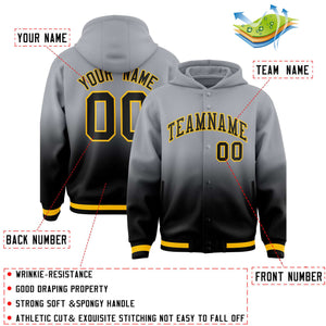 Custom Gray Black Varsity Full-Snap Letterman Gradient Hoodie Jacket