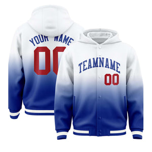 Custom White Royal Varsity Full-Snap Letterman Gradient Hoodie Jacket