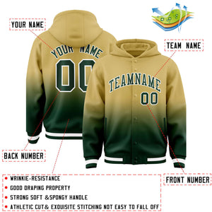 Custom Khaki Green Varsity Full-Snap Letterman Gradient Hoodie Jacket