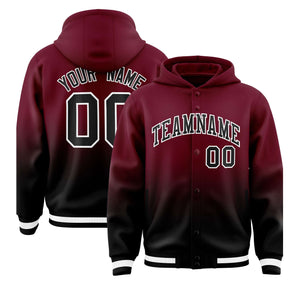 Custom Crimson Black Varsity Full-Snap Letterman Gradient Hoodie Jacket