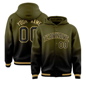 Custom Olive Black Varsity Full-Snap Letterman Gradient Hoodie Jacket