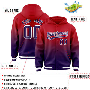 Custom Red Purple Varsity Full-Snap Letterman Gradient Hoodie Jacket