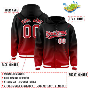 Custom Black Red Varsity Full-Snap Letterman Gradient Hoodie Jacket