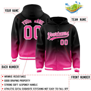 Custom Black Pink Varsity Full-Snap Letterman Gradient Hoodie Jacket