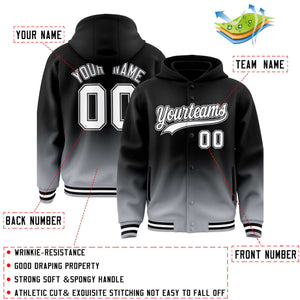 Custom Black Gray Varsity Full-Snap Letterman Gradient Hoodie Jacket