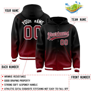 Custom Black Crimson Varsity Full-Snap Letterman Gradient Hoodie Jacket