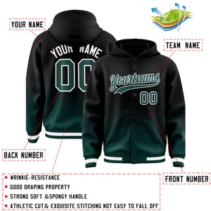 Custom Black Midnight Green Varsity Full-Snap Letterman Gradient Hoodie Jacket