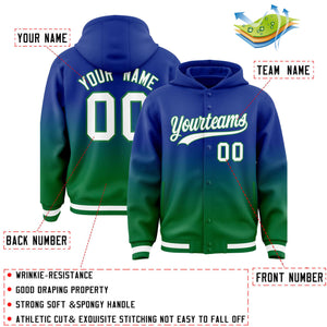 Custom Royal Green Varsity Full-Snap Letterman Gradient Hoodie Jacket