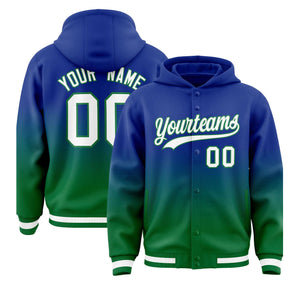 Custom Royal Green Varsity Full-Snap Letterman Gradient Hoodie Jacket