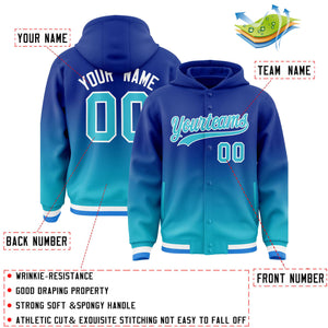 Custom Royal Sky Blue Varsity Full-Snap Letterman Gradient Hoodie Jacket