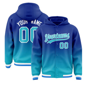 Custom Royal Sky Blue Varsity Full-Snap Letterman Gradient Hoodie Jacket