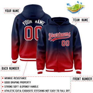 Custom Navy Red Varsity Full-Snap Letterman Gradient Hoodie Jacket