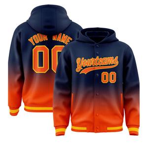 Custom Navy Orange Varsity Full-Snap Letterman Gradient Hoodie Jacket