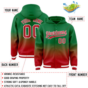 Custom Green Red Varsity Full-Snap Letterman Gradient Hoodie Jacket