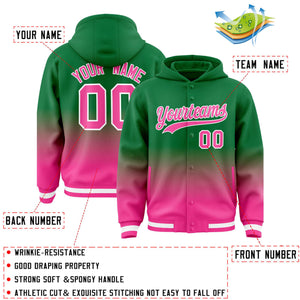 Custom Green Pink Varsity Full-Snap Letterman Gradient Hoodie Jacket