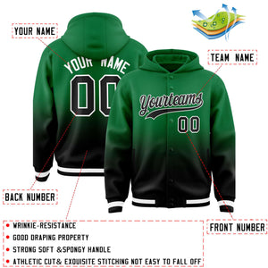 Custom Green Black Varsity Full-Snap Letterman Gradient Hoodie Jacket