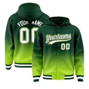 Custom Green Neon Green Varsity Full-Snap Letterman Gradient Hoodie Jacket