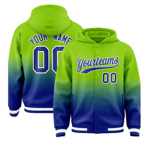 Custom Neon Green Royal Varsity Full-Snap Letterman Gradient Hoodie Jacket