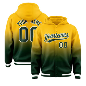 Custom Yellow Green Varsity Full-Snap Letterman Gradient Hoodie Jacket